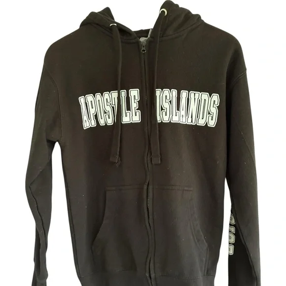 Apostle Islands Full Zip Black Hoodie Size Small Bayfield Unisex Lake Superior - Picture 4 of 8